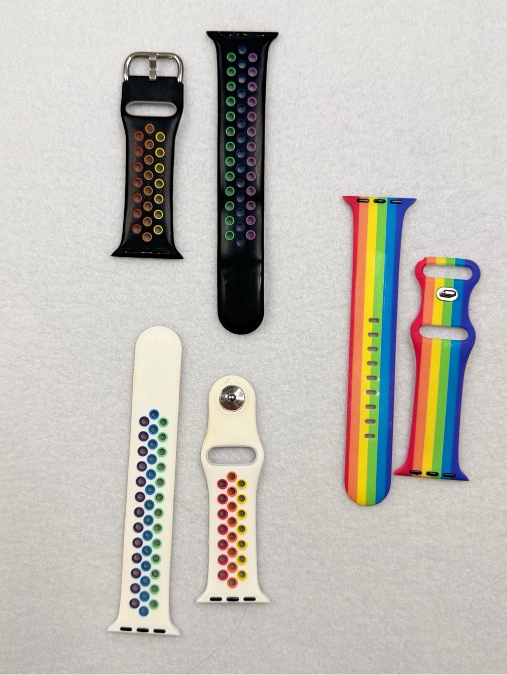 Silicone Rainbow Accent and Black Perforated Replacement Watch Bands